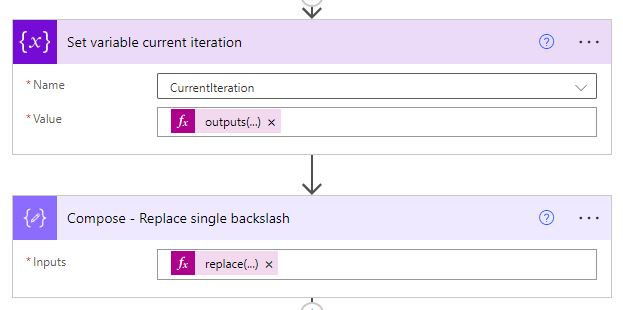 Vorschau 6: Beide Schritte zum Setzen der &ldquo;CurrentIteration&rdquo; und dem manuellen Einfügen eines weiteren Backslashs zusammengefasst.